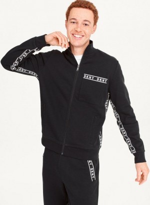 Black DKNY Logo Tape Detail Track Men's Jackets | USA-D1923