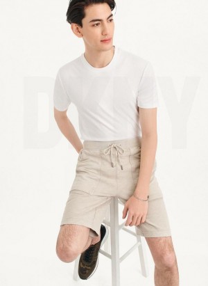 Khaki DKNY Beach Slub Men's Shorts | USA-D0375