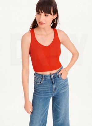 Red DKNY Cropped Women's Tank Tops | USA-D1541