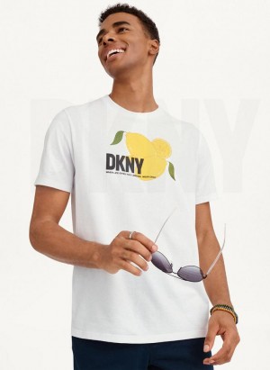 White DKNY Lemon Men's T Shirts | USA-D1320